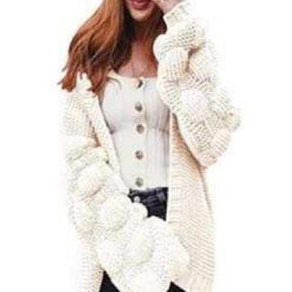 Cream IN TIME FOR CHRISTMAS! GORGEOUS Womens L Bubble Sleeve Cardigan Sweater - Picture 2 of 3